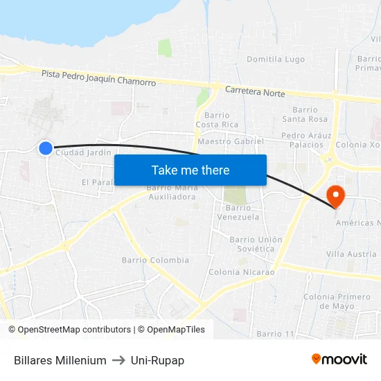 Billares Millenium to Uni-Rupap map