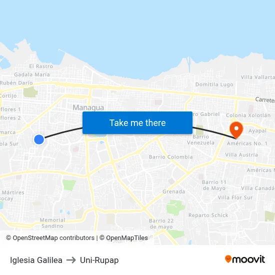 Iglesia Galilea to Uni-Rupap map