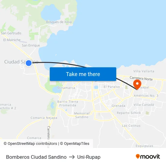 Bomberos Ciudad Sandino to Uni-Rupap map