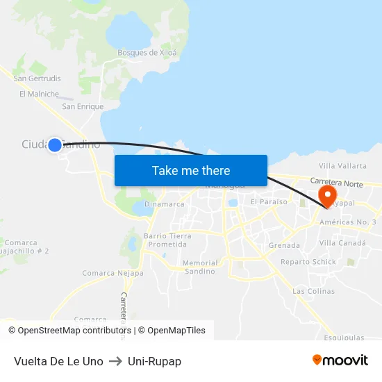 Vuelta De Le Uno to Uni-Rupap map