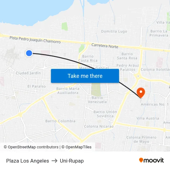 Plaza Los Angeles to Uni-Rupap map