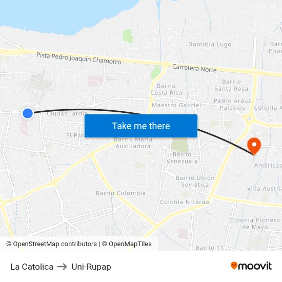 La Catolica to Uni-Rupap map