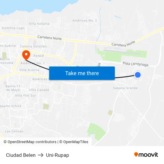 Ciudad Belen to Uni-Rupap map