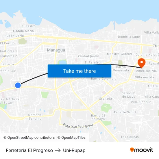 Ferretería El Progreso to Uni-Rupap map