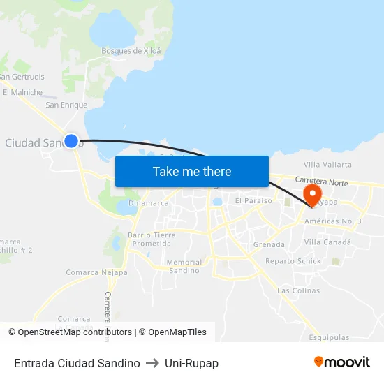 Entrada Ciudad Sandino to Uni-Rupap map
