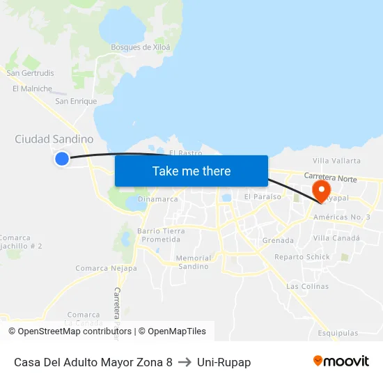 Casa Del Adulto Mayor Zona 8 to Uni-Rupap map