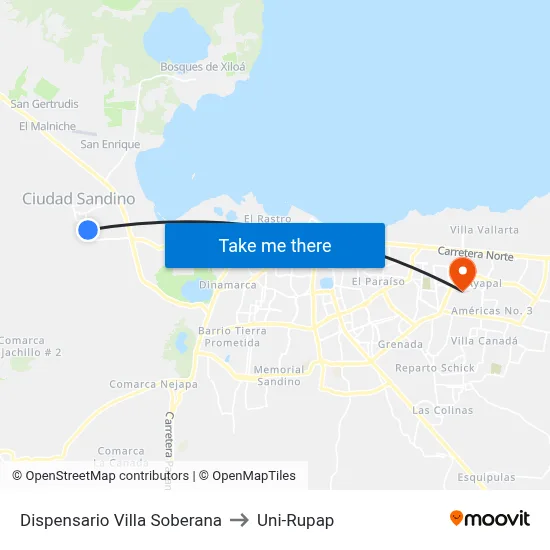 Dispensario Villa Soberana to Uni-Rupap map