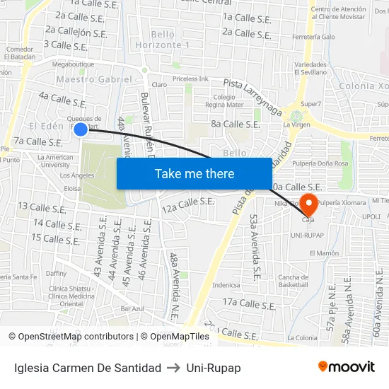 Iglesia Carmen De Santidad to Uni-Rupap map
