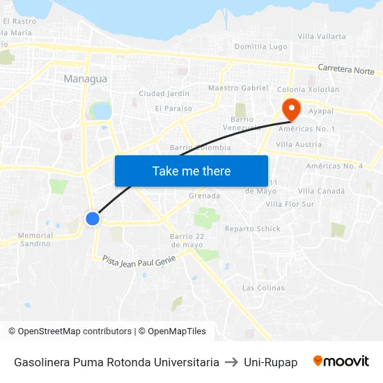 Gasolinera Puma Rotonda Universitaria to Uni-Rupap map