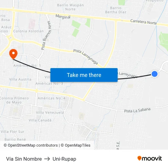 Vía Sin Nombre to Uni-Rupap map