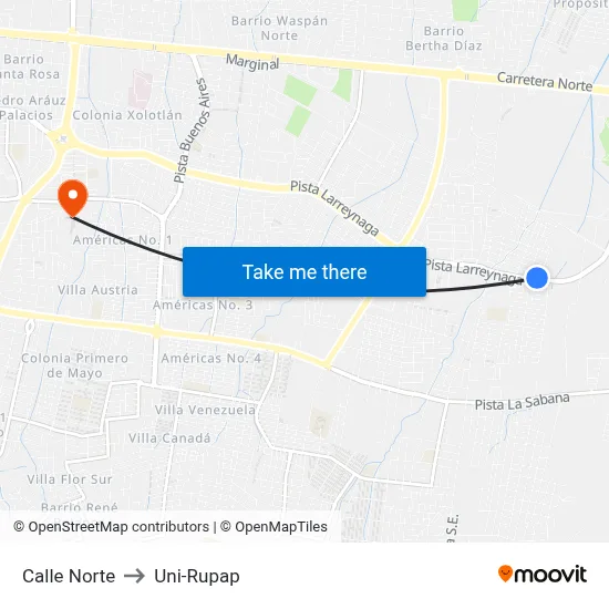 Calle Norte to Uni-Rupap map