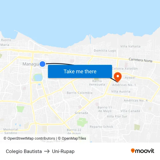 Colegio Bautista to Uni-Rupap map