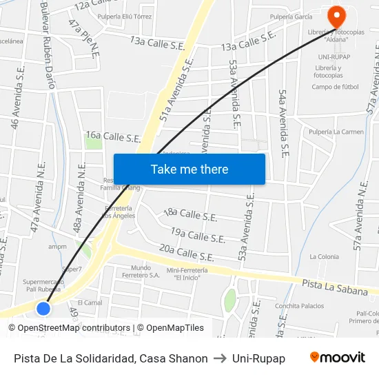 Pista De La Solidaridad, Casa Shanon to Uni-Rupap map