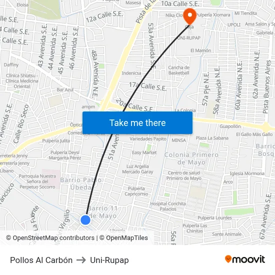 Pollos Al Carbón to Uni-Rupap map