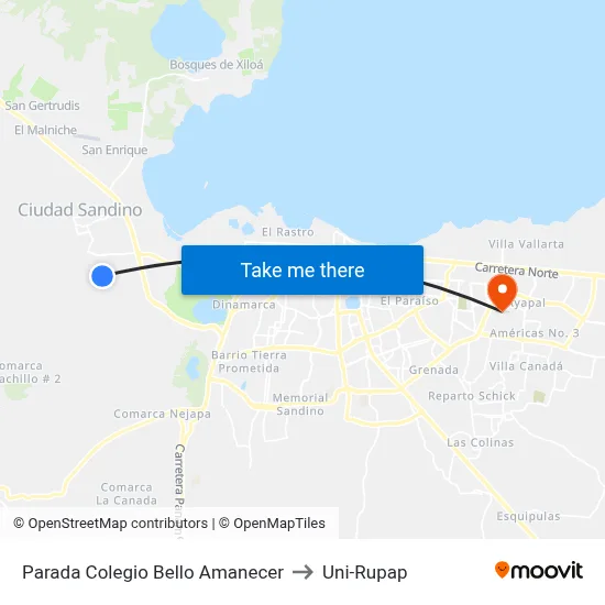 Parada Colegio Bello Amanecer to Uni-Rupap map