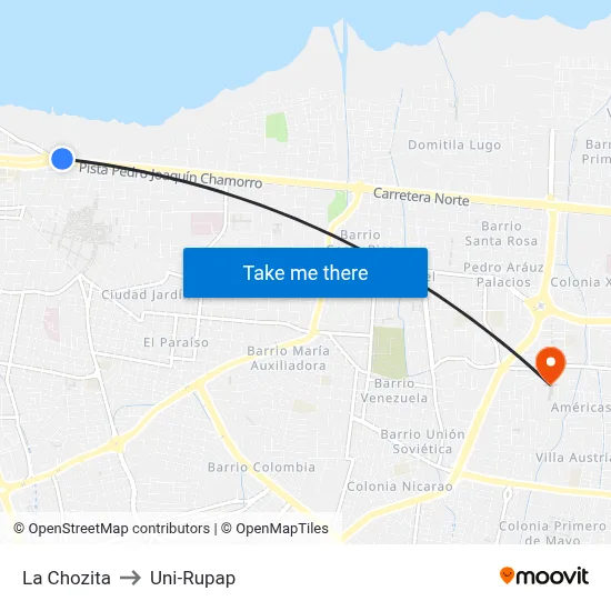 La Chozita to Uni-Rupap map