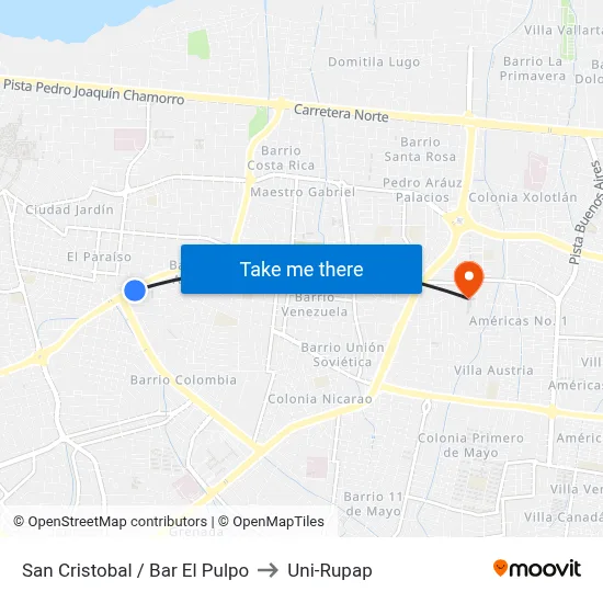 San Cristobal / Bar El Pulpo to Uni-Rupap map