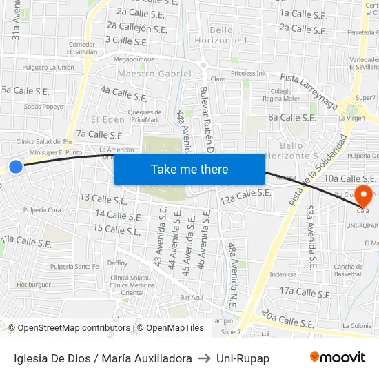 Iglesia De Dios / María Auxiliadora to Uni-Rupap map