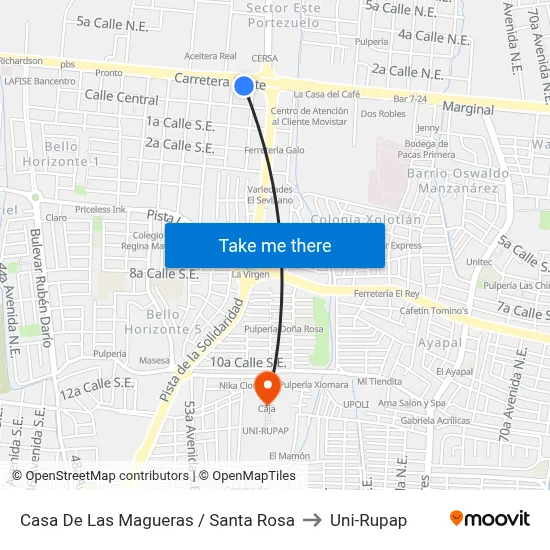 Casa De Las Magueras /  Santa Rosa to Uni-Rupap map