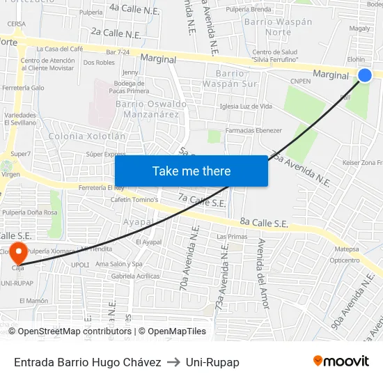 Entrada Barrio Hugo Chávez to Uni-Rupap map