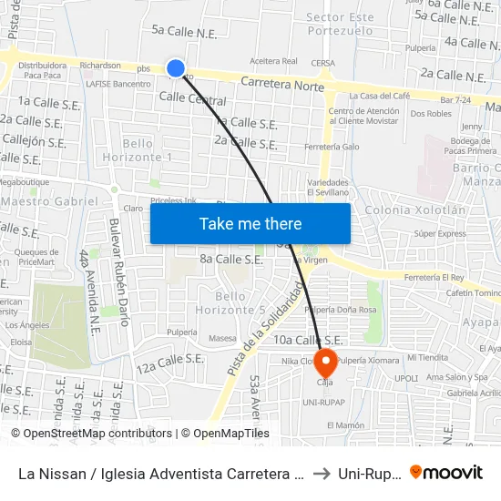 La Nissan / Iglesia Adventista Carretera Norte to Uni-Rupap map