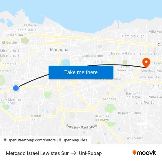Mercado Israel Lewistes Sur to Uni-Rupap map