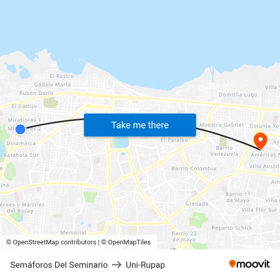 Semáforos Del Seminario to Uni-Rupap map