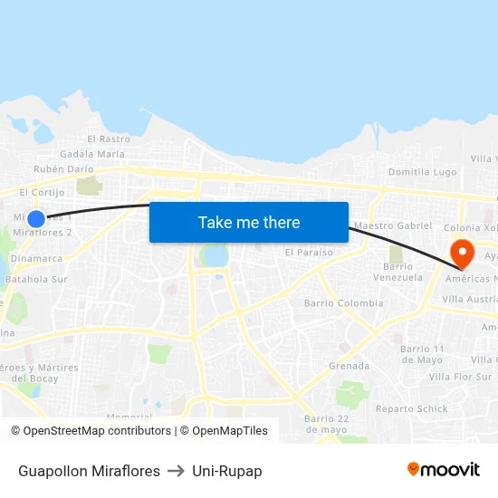 Guapollon Miraflores to Uni-Rupap map