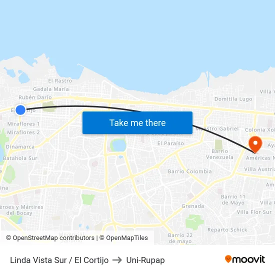 Linda Vista Sur / El Cortijo to Uni-Rupap map