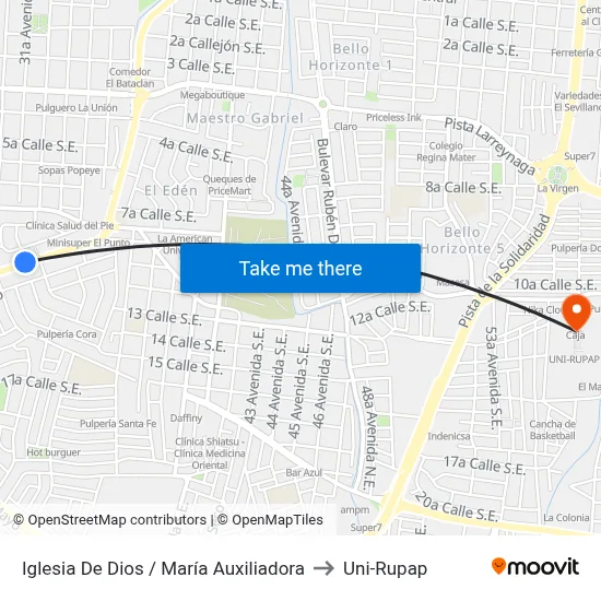 Iglesia De Dios / María Auxiliadora to Uni-Rupap map