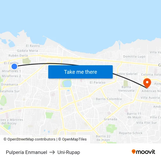 Pulpería Enmanuel to Uni-Rupap map