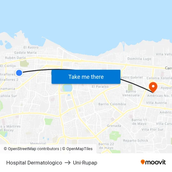 Hospital Dermatologico to Uni-Rupap map