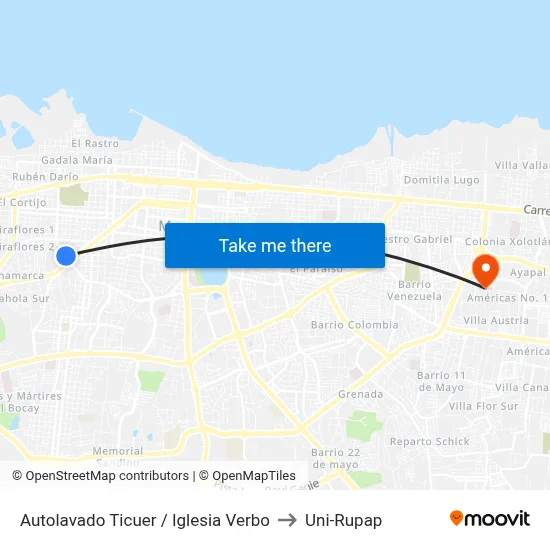 Autolavado Ticuer / Iglesia Verbo to Uni-Rupap map