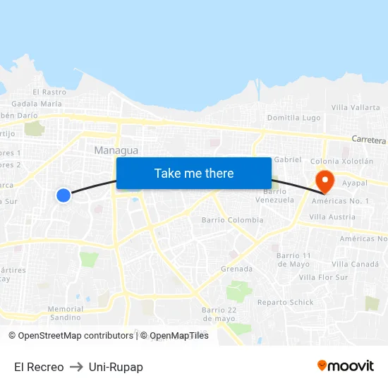 El Recreo to Uni-Rupap map