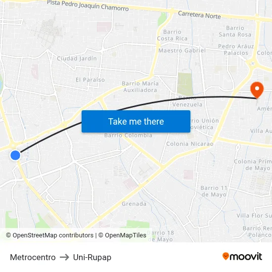 Metrocentro to Uni-Rupap map