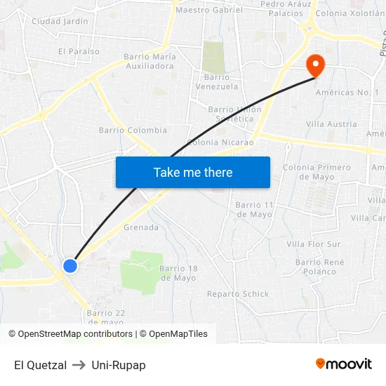 El Quetzal to Uni-Rupap map