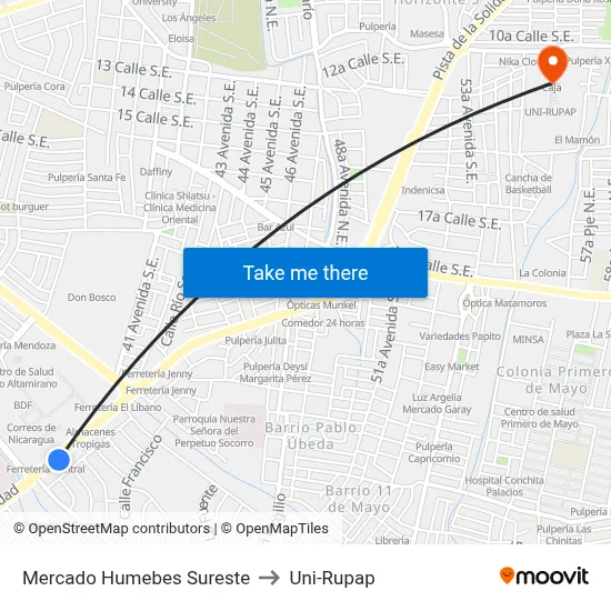 Mercado Humebes Sureste to Uni-Rupap map