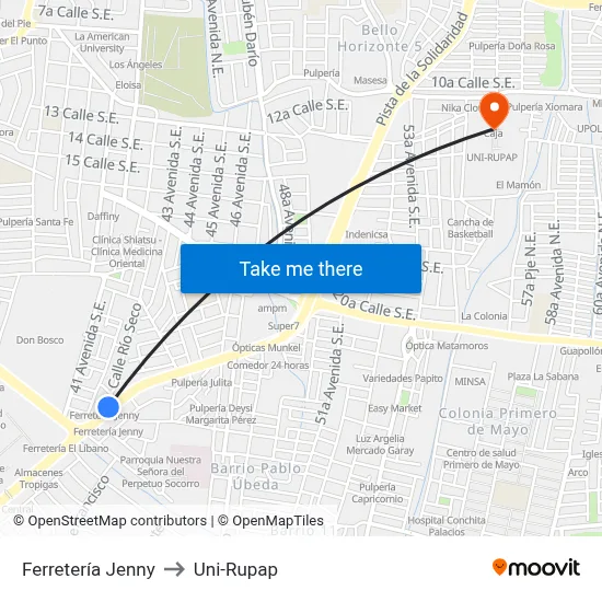 Ferretería Jenny to Uni-Rupap map