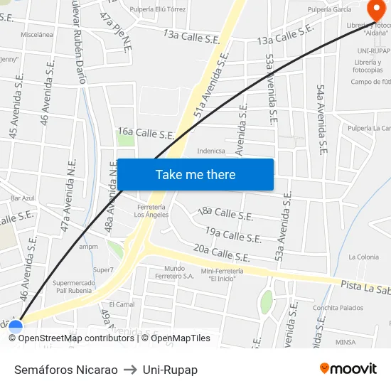 Semáforos Nicarao to Uni-Rupap map
