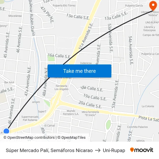 Súper Mercado Palí, Semáforos Nicarao to Uni-Rupap map
