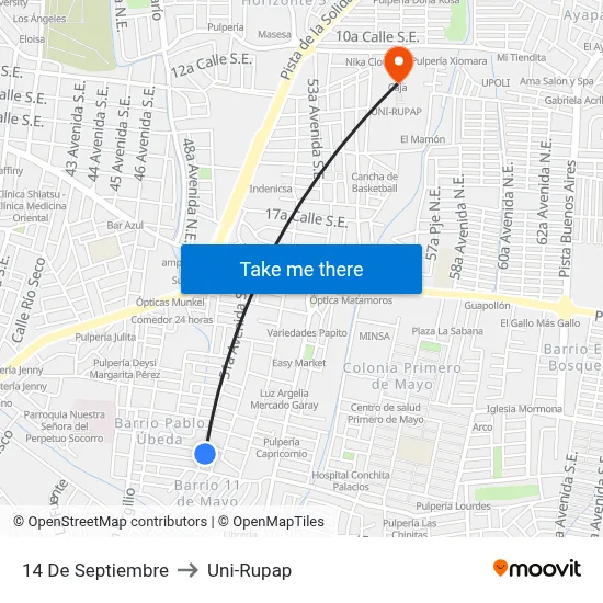 14 De Septiembre to Uni-Rupap map