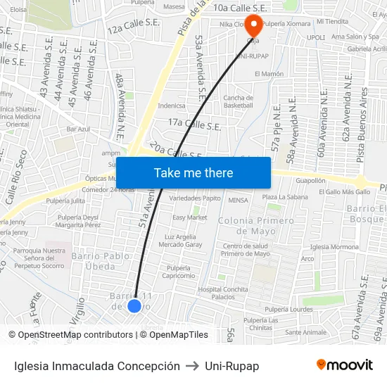 Iglesia Inmaculada Concepción to Uni-Rupap map