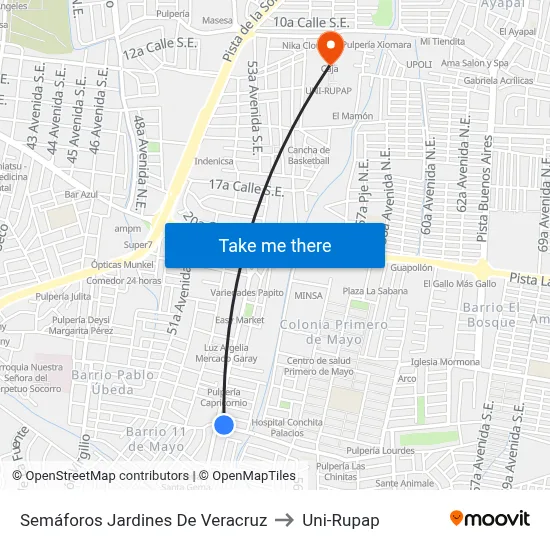 Semáforos Jardines De Veracruz to Uni-Rupap map