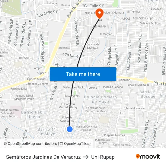 Semáforos Jardines De Veracruz to Uni-Rupap map