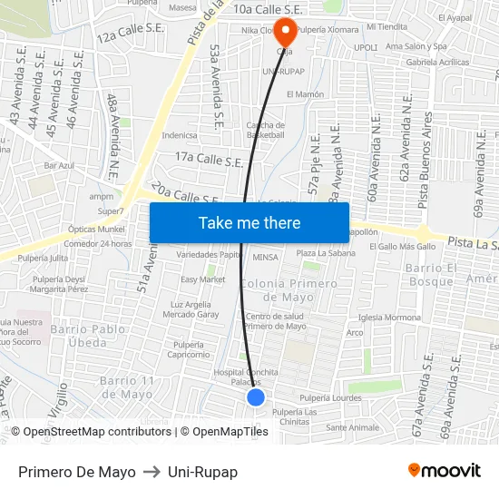 Primero De Mayo to Uni-Rupap map