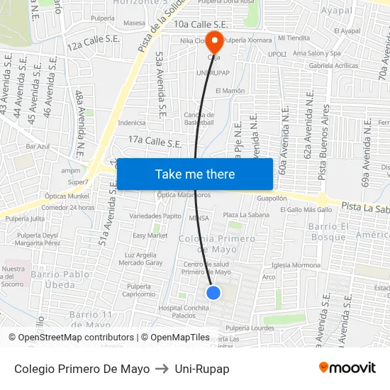 Colegio Primero De Mayo to Uni-Rupap map