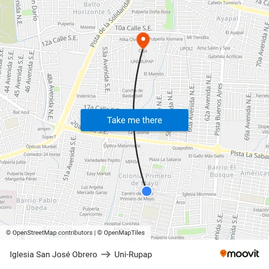 Iglesia San José Obrero to Uni-Rupap map