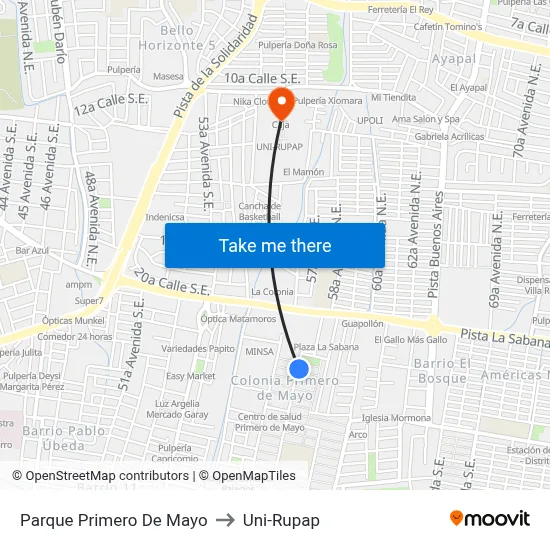 Parque Primero De Mayo to Uni-Rupap map