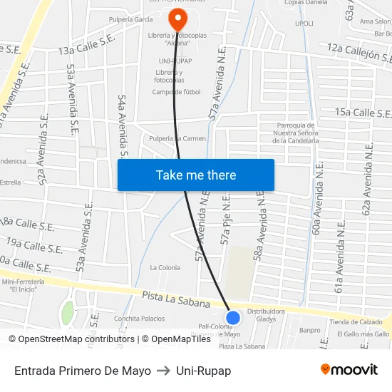 Entrada Primero De Mayo to Uni-Rupap map