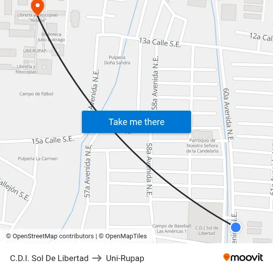 C.D.I. Sol De Libertad to Uni-Rupap map